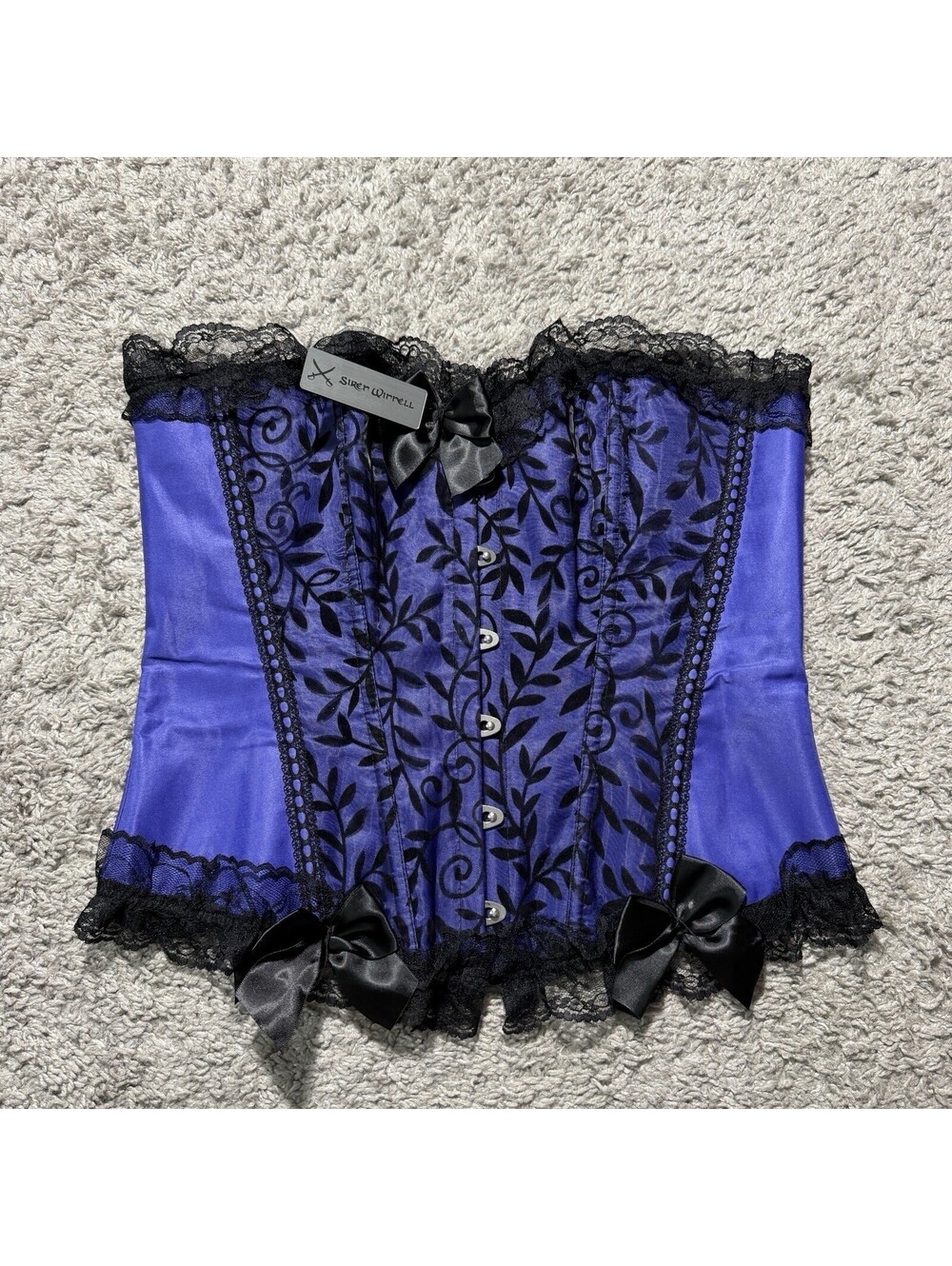 NWT Siren Winnell Gothic Purple & Black Brocade Corset Lace Up Bows Size XL
